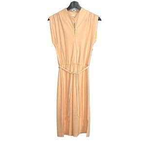 Vintage 70s Orange Sleeveless Waist Tie Below Knee Day Dress Small